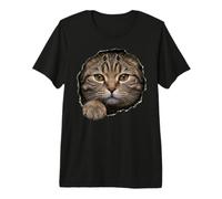 Handsome Brown Tabby Cat Peeking Through Premium T-Shirt