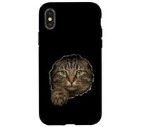 Handsome Domestic Medium Hair Tabby Peeking Through Case for iPhone X/XS