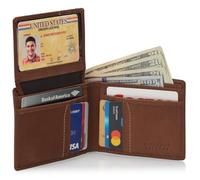 Handsome Factory Men's Bifold Wallet - Top Grain Leather, RFID, ID Window, Crazy Horse Brown, One Size, Mens Bifold Leather Wallet