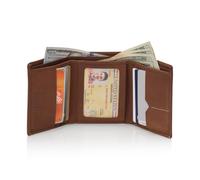 Handsome Factory Trifold Wallet for Men - RFID Blocking Leather, ID Window, Crazy Horse Brown, One Size, Mens Leather Wallet With Id Window