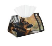 Handsome German Shepherd Print Leather Tissue Box Cover, Decorative Tissue Cover Box for Bathroom, Office and Room