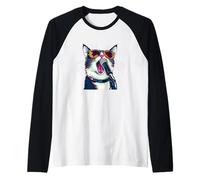 Handsome Karaoke Cat Costume Raglan Baseball Tee