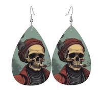 Handsome skull Printed teardrop-shaped leather earrings | High-end design, light luxury earrings