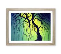 Handsome Weeping Willow Tree Abstract Framed Wall Art Print A2 Oak