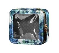 Handsome White Horse with Green Flowers Clear Small Makeup Bag Leather Toiletry Bag Makeup Organizer for Traveling