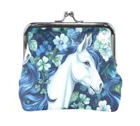 Handsome White Horse with Green Flowers Women's Small Leather Coin Purse Wallet Convenient Mini Purse Wallet for Women