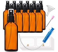 HandsUnity 100ml-12pcs Sprayer Glass Bottle - Pharmacy Amber Glass Bottle set with Black Atomizer Glass Spray Bottle made from Brown Glass including 29 auxiliary Accessories