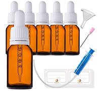 HandsUnity 15ml-6pcs Pipette Glass Bottle - Amber Glass Pharmacy Jar Set with White Pipette Cap includes 17pcs Auxiliary Accessories Brown Glass Bottles