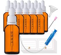 HandsUnity 30 ml - 12 x Small Glass Pipette Bottles - Apothecary Amber Glass with White Pipette Cap Including 29 Pieces of Accessories Brown Glass Bottles
