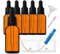 HandsUnity 30ml-6pcs Pipette Glass Bottle - Amber Glass Pharmacy Jar Set with Black Pipette Cap includes 17pcs Auxiliary Accessories Brown Glass Bottles