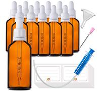 HandsUnity 50ml-12pcs Pipette Glass Bottle - Amber Glass Pharmacy Jar Set with White Pipette Cap includes 29pcs Auxiliary Accessories Brown Glass Bottles