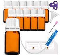 HandsUnity 5ml-12pcs Dropper Insert Bottle - Small Amber Glass Bottle Apothecary Glass with White Dropper Insert Cap made of Brown Glass set including 30 auxiliary Accessories