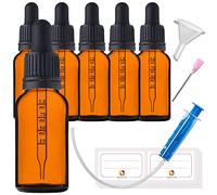 HandsUnity Pipette Bottle Small Glass Bottle - Pharmacy Glass Set Made of Amber Glass with Black Pipette Cap Including 17 Accessories Brown Glass Bottles 20 ml - Pack of 6