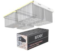 HANDT Overhead Garage Storage Rack, Ceiling Tote Bin Organization Rails Shelving Racks System, Heavy Duty Hanging Metal Rack Systems for 27 Gallon Container, Supports Most Other Bins, 4 Sets White