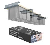 HANDT Overhead Garage Storage Rack, Connectable Heavy Duty Metal Ceiling Rails for Garage Storage Organization Shelving System, Supports Up to 3 Bins, 2 Sets Gray