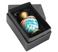 HANDTECHINDIA 3 inch Decorative Brass Keepsake Urn for Human Ashes Memorial Container in Beach Multi Color with Golden Pattern