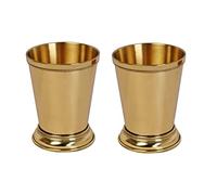 HANDTECHINDIA BRASS COCKTAIL DRINKWARE MINT JULEP CUPS 12-OUNCE GOLD FINISH COCKTAIL TUMBLER FOR MOSCOW MULE OR KENTUCKY DERBY (Plain, 2)