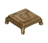 HANDTECHINDIA Brass Traditional Pooja Chowki Lotus Engraved 3.5 Inches for God Idols, Temple Decor, Antique Yellow God's Stool - Puja Articles