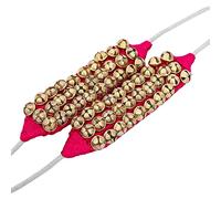 HANDTECHINDIA Dancing Bells Anklet Ghungroo with Colored Cushion Pad 3 Line with (30+30) Bells Best For Indian Classical Dance, Indian Style Brass Ankle Bells, Brass, brass bells