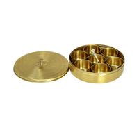 HANDTECHINDIA Handmade Pure Brass Kitchen Utensil Set, Traditional Masala Box, Cup, Plate, Kettle, Glass, Home Decor Collection Heavy Duty Home Decor (Spice Box Small)