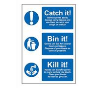 Handwashing Catch It! Bin It! Kill It! Sign Metal Warning Sign 8x12 inches