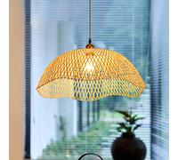 Handwoven Bamboo Pendant Light Zen Style Simple Bamboo Chandelier Ceiling Light Ceiling Lamp Natural Bamboo Chandelier for Dining Room, Tea Room, Restaurant, 13.9''*4.8''