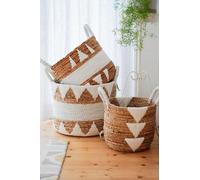 Handwoven Banana Leaf Storage Baskets - Set of 3 Nesting Organisers with Handles - Eco-Friendly Decorative Woven Bins for Home, Bathroom, Kitchen, or Living Room Décor