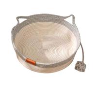 Handwoven Basket with Hanging Ball Toy, Round Cotton Rope Bed Pad with Cushion and Hanging Ball Toy, Cotton Rope CatBed Basket, Breathable Foldable All-Season Pet Baskets