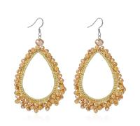 Handwoven Braided Thread Beads Teardrop Dangle Earrings for Women Ethnic Bohemian Crystal Chandelier Drop Earrings Boho Statement Jewelry, Metal bead, seed