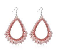 Handwoven Braided Thread Beads Teardrop Dangle Earrings for Women Ethnic Bohemian Crystal Chandelier Drop Earrings Boho Statement Jewelry, Metal bead, seed