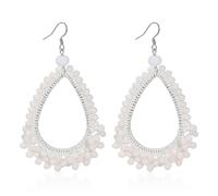 Handwoven Braided Thread Beads Teardrop Dangle Earrings for Women Ethnic Bohemian Crystal Chandelier Drop Earrings Boho Statement Jewelry, Metal bead, seed