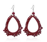 Handwoven Braided Thread Beads Teardrop Dangle Earrings for Women Ethnic Bohemian Crystal Chandelier Drop Earrings Boho Statement Jewelry, Metal bead, seed