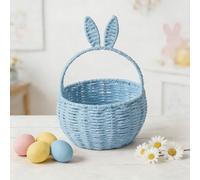 Handwoven Bunny Easter Basket with Detachable Ears & Name Tag, Personalized Cotton Rope Basket for Kids Egg Hunt, Party Favours, Nursery Storage & Easter Gifts (Blue)
