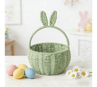 Handwoven Bunny Easter Basket with Detachable Ears & Name Tag, Personalized Cotton Rope Basket for Kids Egg Hunt, Party Favours, Nursery Storage & Easter Gifts (Green)