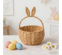 Handwoven Bunny Easter Basket with Detachable Ears & Name Tag, Personalized Cotton Rope Basket for Kids Egg Hunt, Party Favours, Nursery Storage & Easter Gifts (Wood)