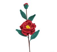 Handwoven Camellia Bouquet Artificial Flowers Cotton Thread Crochet Decor for Home Wedding Party Centerpiece Easy Care Long Lasting Floral Arrangement(Red)