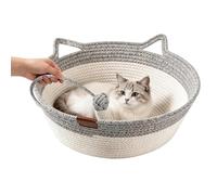 Handwoven Cat Basket 100% Cotton Rope, Woven Boho Aesthetic Cat Bed Instinct Basket With A Playing Ball, Breathable & Easy To Clean, S/M/L