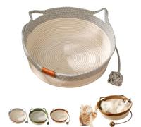 Handwoven Cat Basket Bed with Hanging Ball - Instinct Basket for Cats, Foldable Scratchable Instinct Basket for Cats (Gray, L)