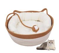 Handwoven Cat Basket,Cat Bed with Cotton Cushion&Handle,All Seasons Scratching Pad Foldable for Kittens Sleep Pet