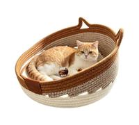 Handwoven Cat Bed - Oval Wicker Cat House with Scratching and Open