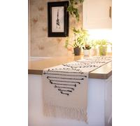 Handwoven Cotton Table Runner - 180 x 35cm - Natural Beige with Minimal Black Diamond Pattern - Durable, Washable and Eco-Friendly - Ideal for Rustic and Modern Dining Décor