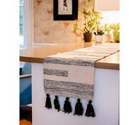 Handwoven Cotton Table Runner - 184 x 35cm - Natural Beige with Monochrome Black Line Pattern - Durable, Washable and Eco-Friendly - Ideal for Modern and Rustic Dining Décor