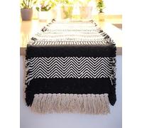Handwoven Cotton Table Runner - Monochromatic Illusion Pattern - 182 x 35cm - Black and Natural - Textured Dining Table Décor - Durable, Washable and Eco-Friendly