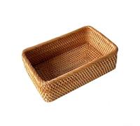 Handwoven desktop basket made from rattan with square shape for sorting sundries fruits kitchen utensils and office supplies (Medium)