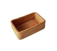 Handwoven desktop basket made from rattan with square shape for sorting sundries fruits kitchen utensils and office supplies (Small)