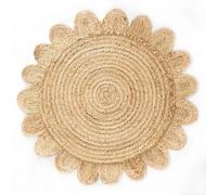 Handwoven DivineHandicrafts Hibiscus Round Flower Shaped Eco-Friendly Sustainable Natural Boho Bohemian Jute Rug with Scalloped Design for Indoor Spaces,Bedroom, Living Room, Measure- 80 x 80 cm