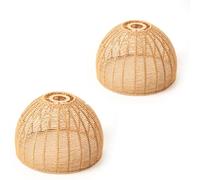 Handwoven Dome Pendant Lampshade Natural Rattan-Style Ceiling Light Shade in Tight Weave Design Boho, Coastal & Minimalist Home Decor (H 23cm x W 29cm) Pack of 2