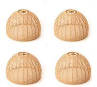 Handwoven Dome Pendant Lampshade Natural Rattan-Style Ceiling Light Shade in Tight Weave Design Boho, Coastal & Minimalist Home Decor (H 23cm x W 29cm) Pack of 4