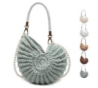 Handwoven Fashion Seashell Bag,Boho Clutch with Pearl Strap,Crochet Beach Bags with Leather Handle & Premium Hardware (Green)
