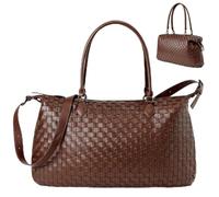 Handwoven Faux Leather Travel Duffle Bag Large Capacity Woven Weekender Tote with Pockets Handbag Shoulder Crossbody Carry-on Overnight Bag for Gym Business Trip Vacation, Camel Brown, L, Duffel